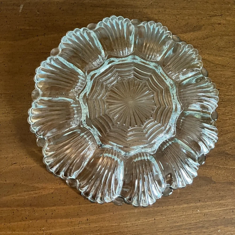 Vintage Anchor Hocking Clear pressed Glass 10” deviled egg platter
